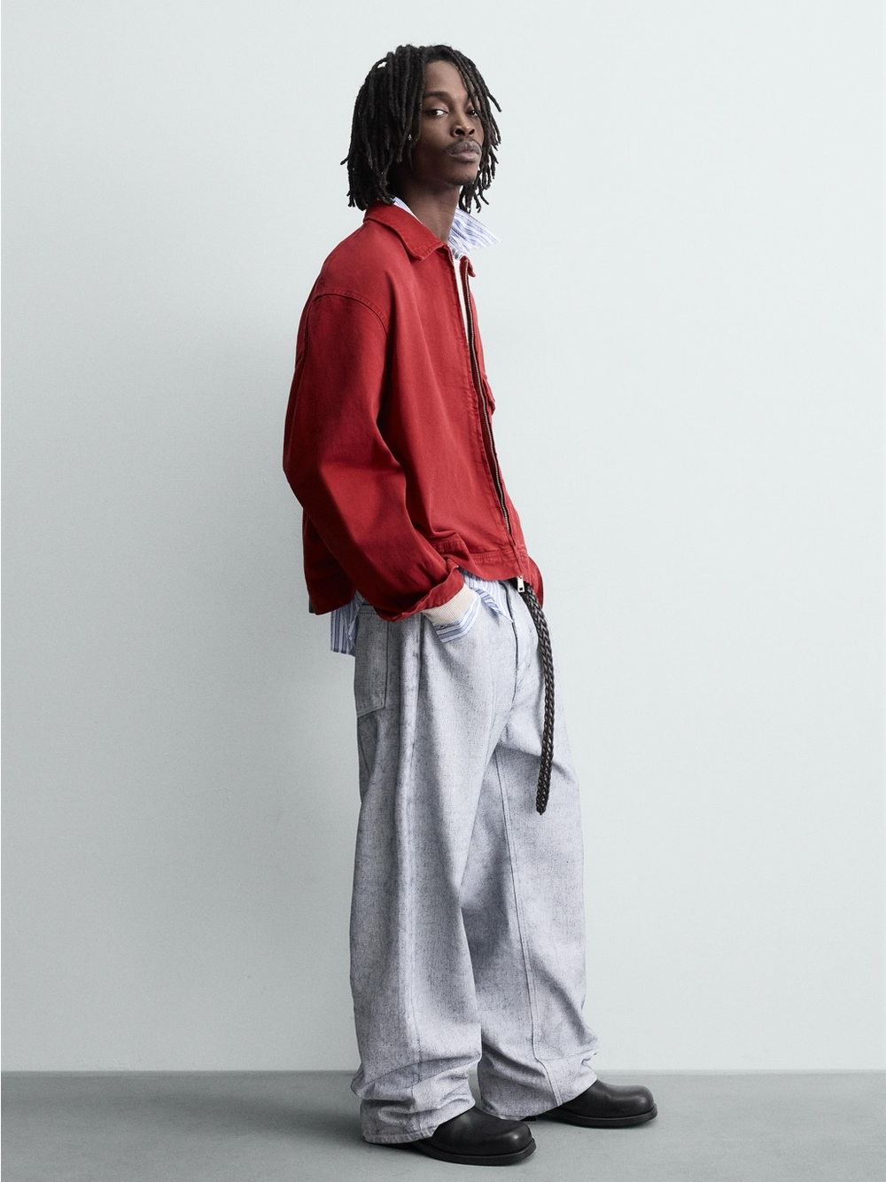 NWT. Zara Man Red Loose-Fit Cotton Denim Oversized Jacket. Size M. - Picture 4 of 12